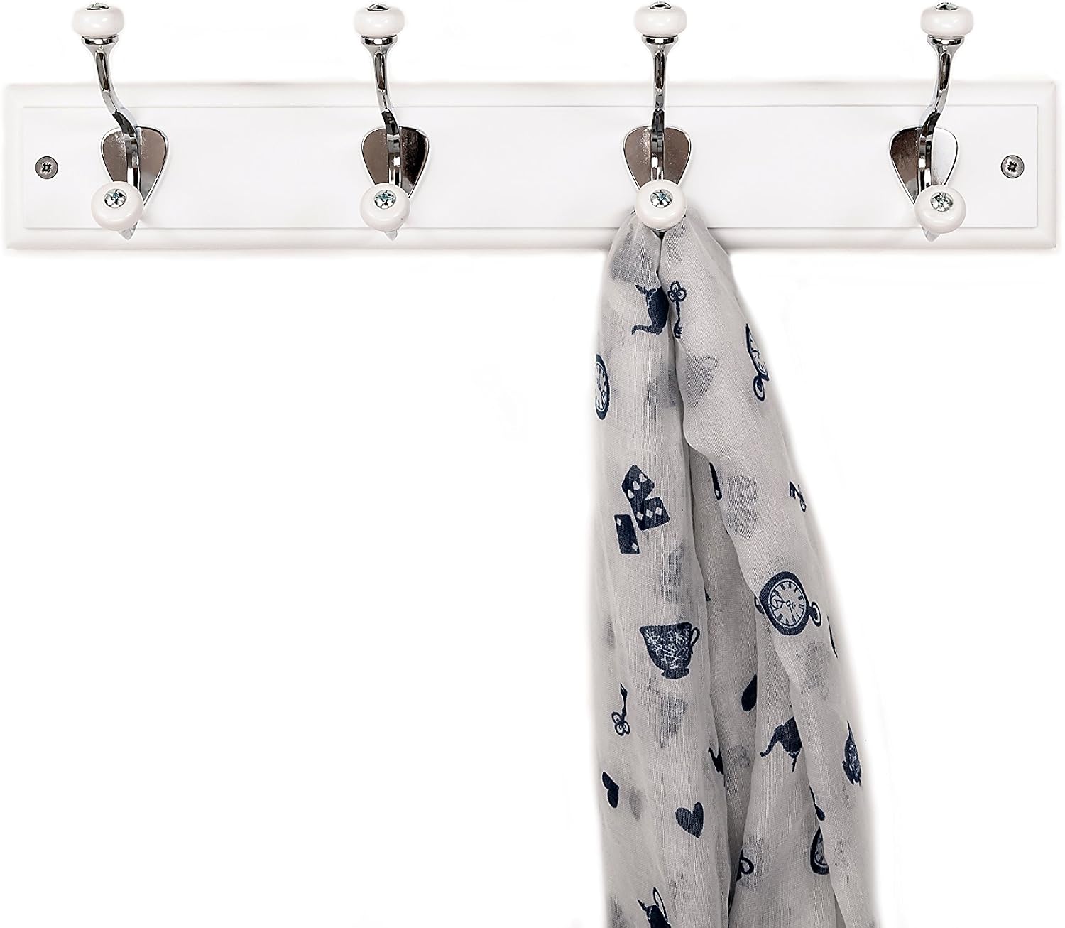 keypak 4-Hook Wall-Mounted Coat Rack, 45cm, White Board, Ceramic Tip Coat Hooks, Fixings Included - Image 5