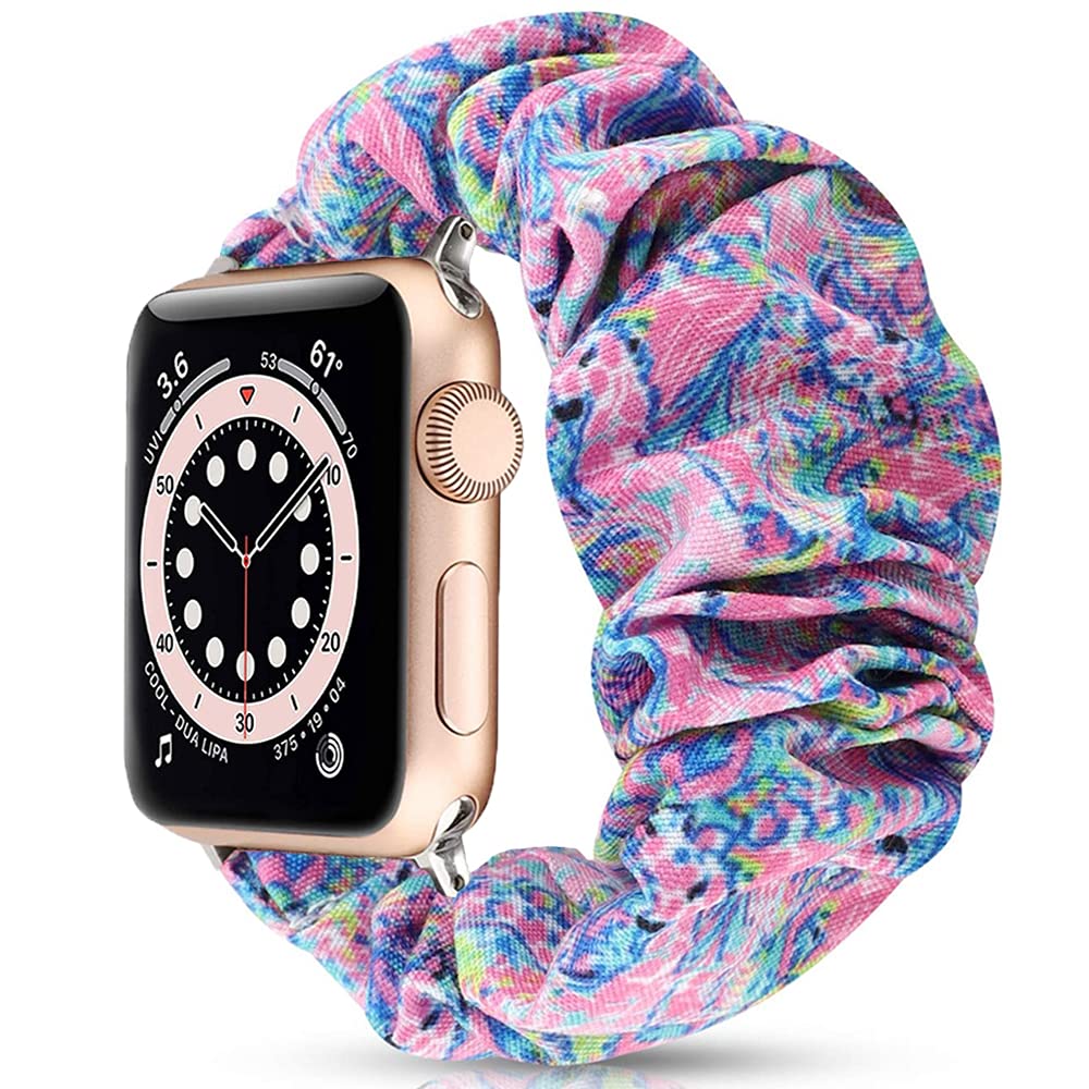 Miimall Compatible with Apple Watch 44mm/42mm Scrunchie Strap, iWatch Elastic Wristband Printed Pattern Comfortable Fabric Bracelet for Apple Watch 5/4/3/2/1 - Multicolor
