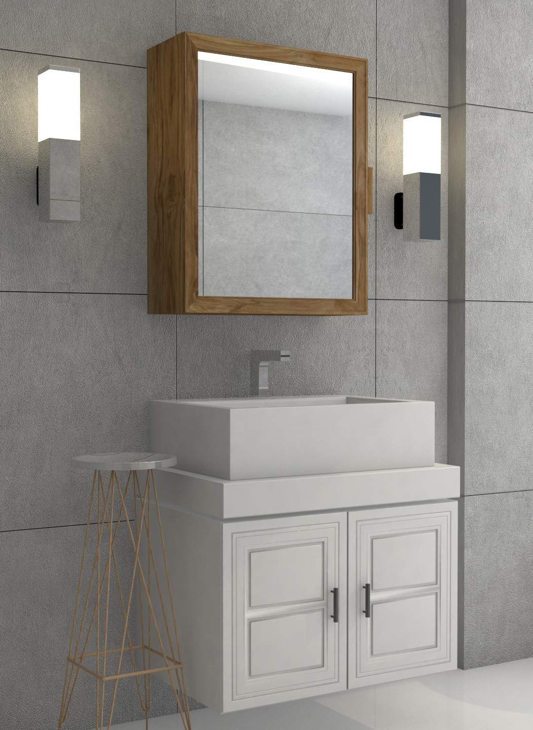 Ocean Decor Elite Wall Mounted Teak Wood 4 Shelves Bathroom Storage Cabinet With Mirror Door Beige 18x24 Inch Amazon In Home Kitchen