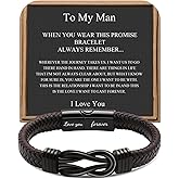 𝗞𝗻𝗼𝘁 𝗕𝗿𝗮𝗰𝗲𝗹𝗲𝘁 𝗚𝗶𝗳𝘁𝘀 𝗳𝗼𝗿 𝗠𝗲𝗻 Brown Braided Leather Stainless Steel Infinity Bracelets Lettering Love You Forever Gifts for Son Grandson Husband Boyfriend Brother Always Linked Together