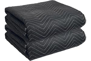 JourneyO Padded Packing & Moving Blankets 2 Pack Heavy Duty Professional 80 x 72 inch Furniture Shipping Pads for Moving and Storage-Black(2 Heavy Duty Blankets 65lbs / Dozen)