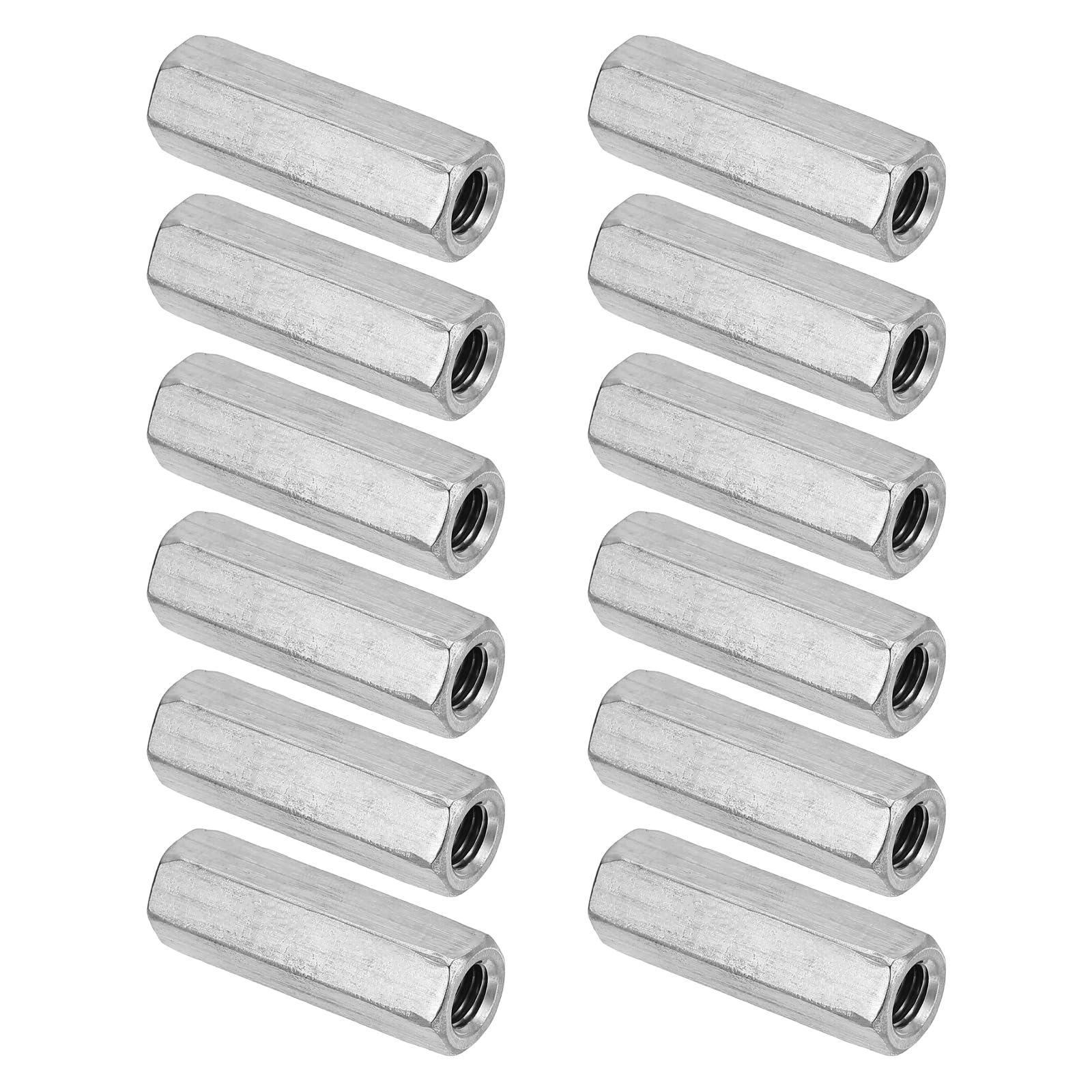 PATIKIL M8 x 1.25-Pitch 304 Stainless Steel Hex Coupling Nuts, 12Pcs 40mm/ 1.6" Length Coarse Fully Threaded Rod Coupling Nut Studding Connector Fasteners, Silver Tone