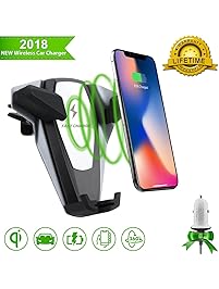Wireless Car Charger,Qi Fast Charger Car Mount,Car Wireless Charing Mount Air Vent Phone Holder with QC 3.0 Plug for iPhone X 8/8 Plus, Samsung Galaxy S8, S7,S6/S7 Edge, Note 8 5 All Qi Enabled Device