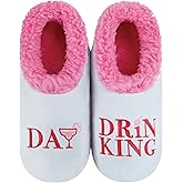 Snoozies Pairables Day Drinking Slippers for Women, Sherpa-Lined Soft Slippers Non-Skid, Ladies Gifts (Day Drinking, Medium)