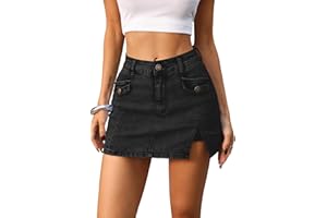 ELLEVEN High Stretch Denim Skort, Side Slit Mini Jean Skirt with Shorts Underneath