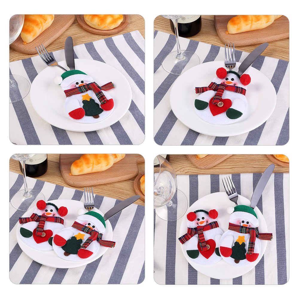 Zogin Lot de 6pcs Porte-Couverts Cuisine Table Serviette Couteaux Fourchette Cuillère en Forme de Costume Bonhomme de Neige Snowman Mignon pour Décoration de Réveillon Noël
