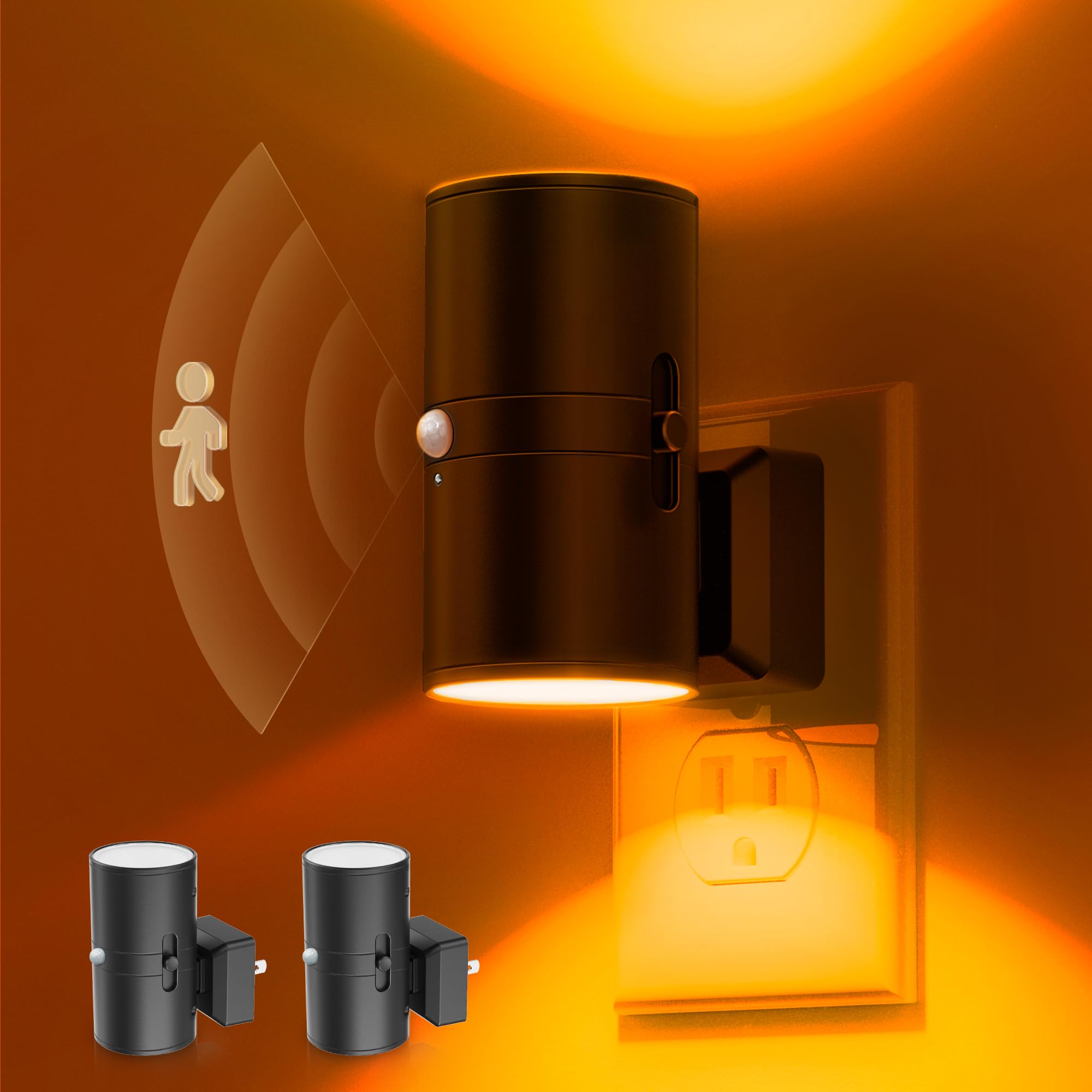 Photo 1 of L LOHAS LED Motion Sensor Night Light, Amber Nightlights, [2 Pack] Motion Activated Nightlight, Dimmable Night Light, Yellow Nightlight, 0-100LM, Sleep Light for Bathroom Hallway Bedroom Stairway