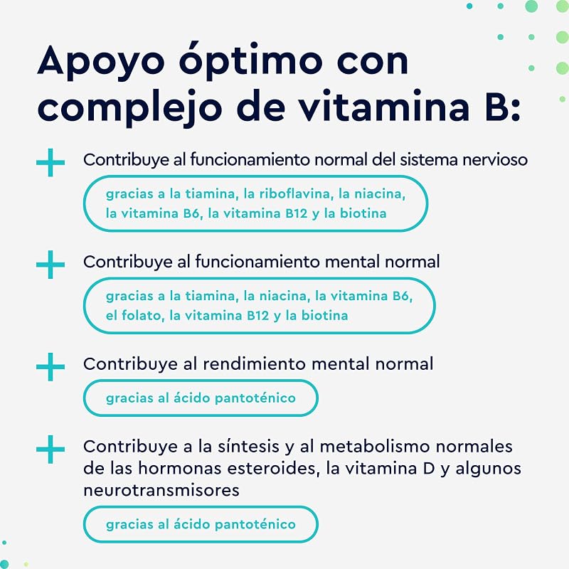 Vitamina B Complex - Alta Dosis con B1, B2, B3, B5, B6, B12 - Con Biotina (B7) y Ácido fólico (B9) - Energía y Vitalidad - Las 7 Vitaminas B en una pastilla - Vegano, Probado en laboratorio — foto 3 de 8