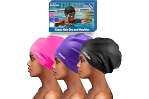 BAILIYAKE 3 Pack Extra Large Swim Cap for Braids & Dreadlocks - Waterproof Silicone Swim Hat for Women with Long Thick Hair, Protective Swim Cap Cover Ears for Swimming, Shower, Bathing