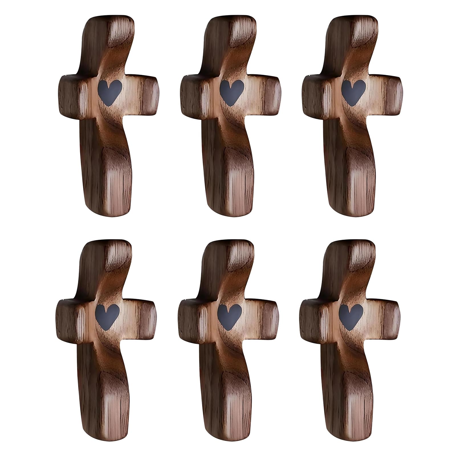 Photo 1 of Abvsdu 6Pcs Cross My Heart Encouragement Gift Wooden Cross Fingertip Stress Relief Gifts Fingertip Stress Relief Gifts Pocket Small Cross in Bulk with Bag Walnut Wooden Cross