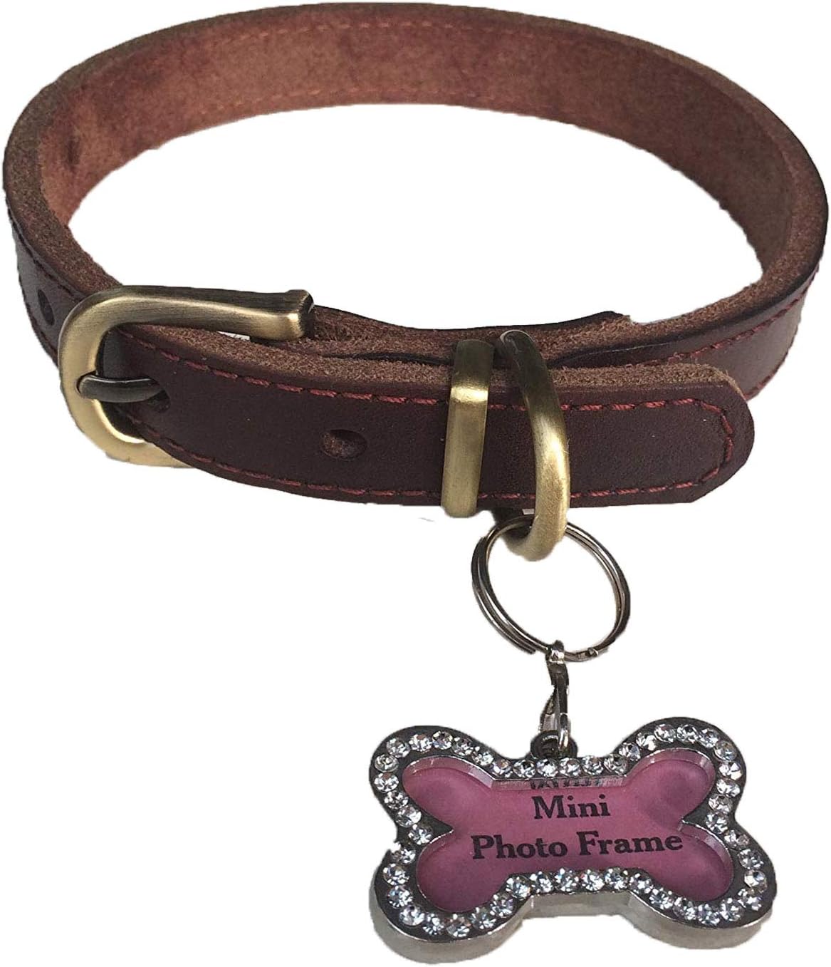 WintMing Dog Leather Training Collar with Name Tag for Small Medium Large Doggy