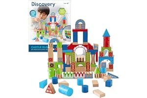 Discovery™ Wood Castle Blocks 80-Piece [Amazon Exclusive] Natural Wooden Building & Stacking Set, Imagination & Creativity Kids Activity Kit, Preschool Toddler Child Safe, Learning Playset Toy