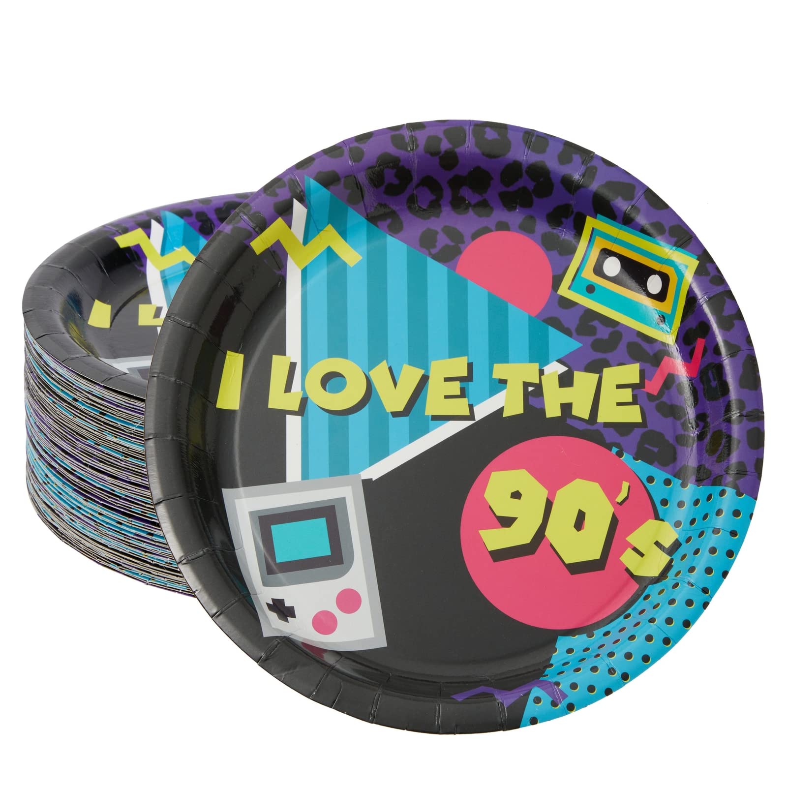 80-Count Disposable Paper Plates I Love The 90s, Party Supplies, 23 cm in Diameter