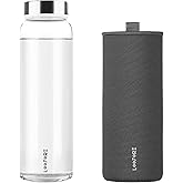 LOOFORE Glass Water Bottles 32 oz, 1 liter / 1000ml Wide Mouth Glass Drinking Bottles with Lids, Large Reusable Borosilicate Water Bottle for School Home Office Travel Sport Yoga Gym, 1 Pack