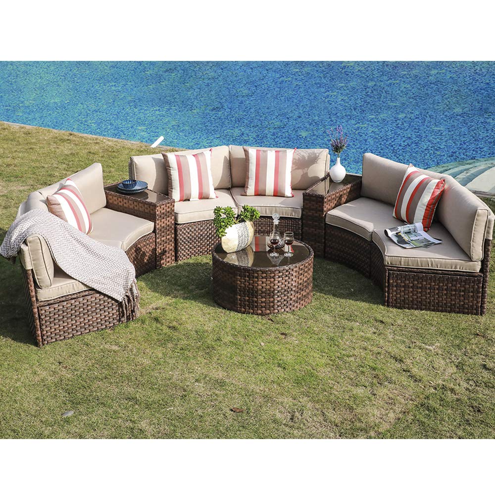 9Piece SUNSITT Half Pillows 4 and Table Side 2 with Cushions Beige