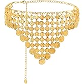Gold Coin Belly Dance Hip Scarf Belt, Adjustable Length, Metal Chain Dance Costume Accessory
