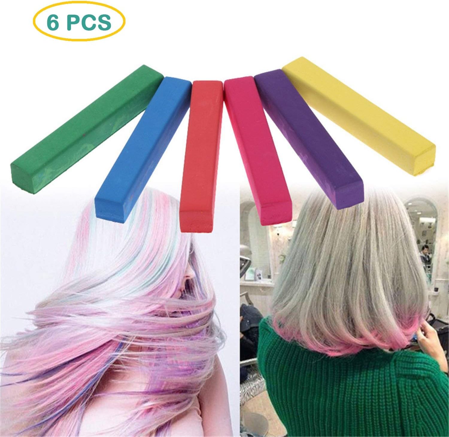 Aochol Temporary Hair Chalk, Set of 6 Color Washable Colored Hair Dye Pastel Chalk Colourful Hair Chalk Pens, For Coloring Blending Texturing Hair Dye(6 pcs)