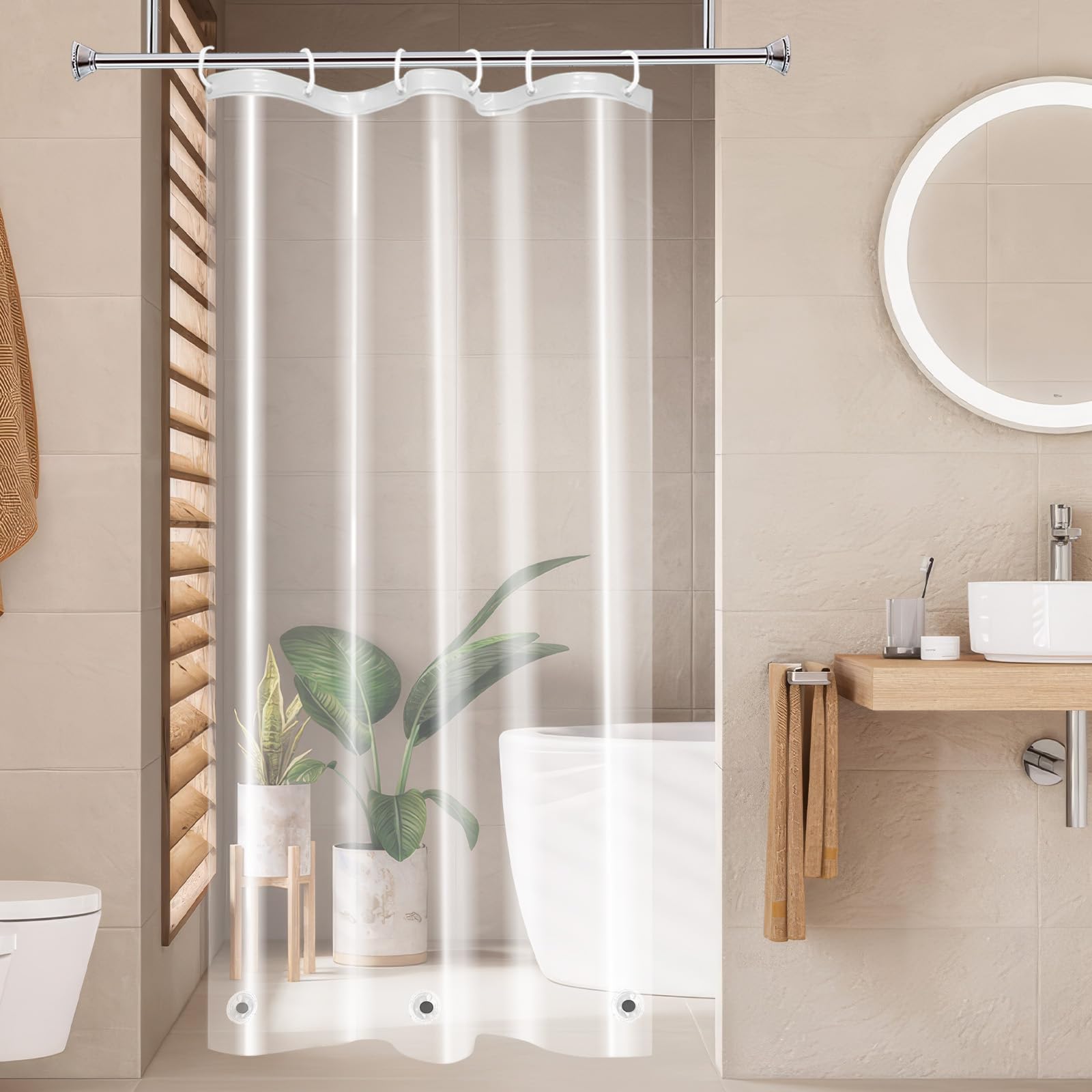 AooHome Eva Small 36x72 Inches Shower Liner, See Through Clear 8 Gauge Bathroom Curtain with Hooks, Bottom Magnets, Waterproof, Heavy Duty, Rust Proof Grommets
