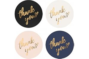 Mobiusea Party Thank You Stickers Roll | Simple and Sincere | 1.5 inch | Waterproof | 500 Labels for Small Business, Packaging, Mailer Seal Stickers | 4 Classic Colors with Gold Foil Design