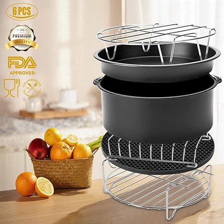 FIFILARY Heißluftfritteuse Zubehör, Sechsteiliges Universal Airfryer Fritteuse Zubehörset enthält Kuchenfass/Pizzateller / Me