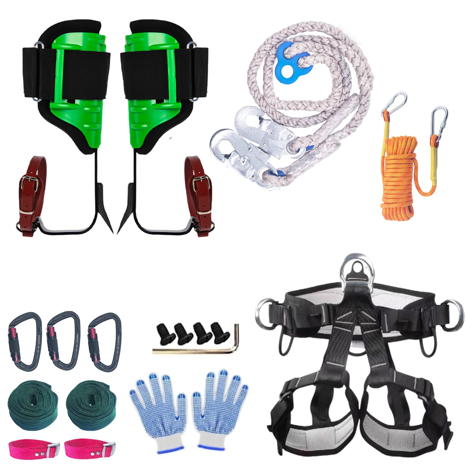 Photo 1 of Lydnvjx Tree Climbing Gear, Tree Climbing Spikes? with Adjustable Climbing Straps Arborist Equipment for Climbers, Hunting, Fruit Picking Tree Climbing Equipment-Green