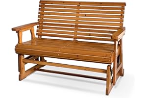 Fortune Candy Wooden Patio Glider with High Roll Back and Deep Contoured Seat, Solid Fir Wood, 2-Seater, Heavy Duty 800 LBS, 4 Ft. (PU Brown)