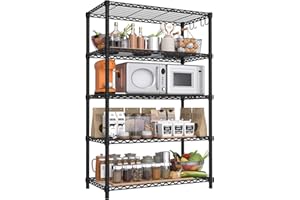 PrimeZone Wire Metal Storage Shelves - 5 Tier Adjustable NSF-Certified Heavy Duty Garage Shelving Unit Organizer Rack, Steel Utility Shelf for Kitchen, Pantry, Closet, 35.5" W x 14" D x 72" H, Black