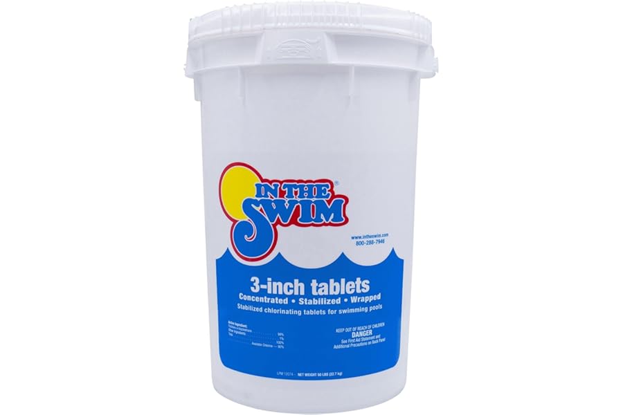 In The Swim 3 Inch Stabilized Chlorine Tablets for Sanitizing Swimming Pools - Individually Wrapped, Slow Dissolving - 90% Available Chlorine - Tri-Chlor - 50 Pounds