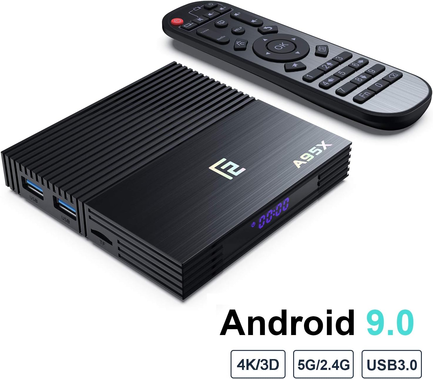 Android 9.0 TV Box,F2 Smart TV Box 4GB RAM 64GB ROM Amlogic S905X2 Quad Core 64bit,Support 2T2R Dual Band WiFi 5G 2.4G/HDR 3D 4K@60fps,Ultra HD/USB 3.0 HDMI 2.1 BT 4.2 (F2(4+64))