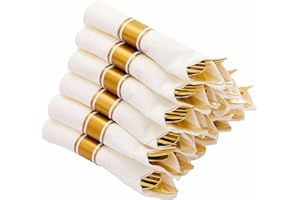 N9R 50 Pack Pre Rolled Gold Plastic Cutlery Set, Wrapped Plastic Silverware Set with 50 Forks, 50 Knives, 50 Spoons and 50 Napkins, Disposable Cutlery Set for Party and Wedding