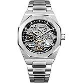 FANMIS Classic Mens Skeleton Automatic Mechanical Watches Luxury Carving Flower Craft Watch with Stainless Steel Waterproof Bracelet Wrist Watch