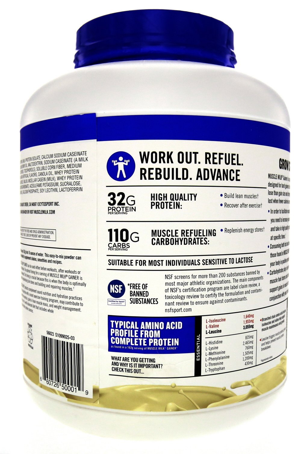 Muscle Milk Gainer Protein Powder, Vanilla Creme, 32g Protein, 5 Pound