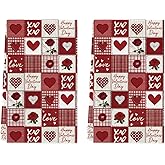 Artoid Mode Checkered Design Rose Love Heart Valentine's Kitchen Towels Dish Towels, 18x26 Inch Anniversary Wedding Decoration Cleaning Set of 2