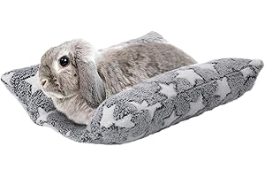 MEWTOGO 15.7 x 14In Rabbit Bed - Thickened Soft Bunny Concave Bed, Cuddle Cushion Plush Mat with Cotton Lounger Pillows for Cage Sleeping Indoor Bunny Gifts, Gray-Star