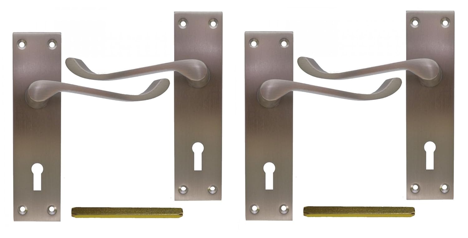 DROIT poignée de porte Set Noir Fonte Pack à Mortaise Loquet Verrou Salle de Bain Paire Poignées, crémones