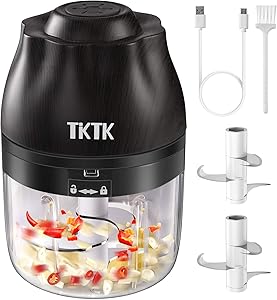 Electric Food Chopper, TKTK Onion Chopper Mini Food Processor Portable Garlic Chopper USB Charge Meat Slicer Cordless Food Mincer, for Chop Onion Ginger Vegetable Pepper Spice Meat Baby Food (250ML)