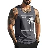Beach Tank Tops Mens Sleeveless Palm Tree Graphic Shirts Muscle Workout Tank Top Summer Vacation Shirt
