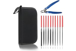 KALIM Needle File Set (10Pcs High Carbon Steel Files) and 1 Wire Cutter in A Carry Bag, File Tools for Soft Metal, Wood, Jewelry, Model, DIY, Hobby, etc.
