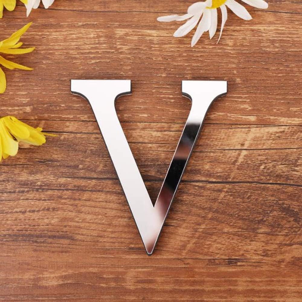 Freeas DIY Alphabet Letters,3D Acrylic Mirror Wall Stickers 26 Letters Heart & Shape Arbitrary Collocation Room Nursery Hanging Decor for Home Office Wedding Party (V)