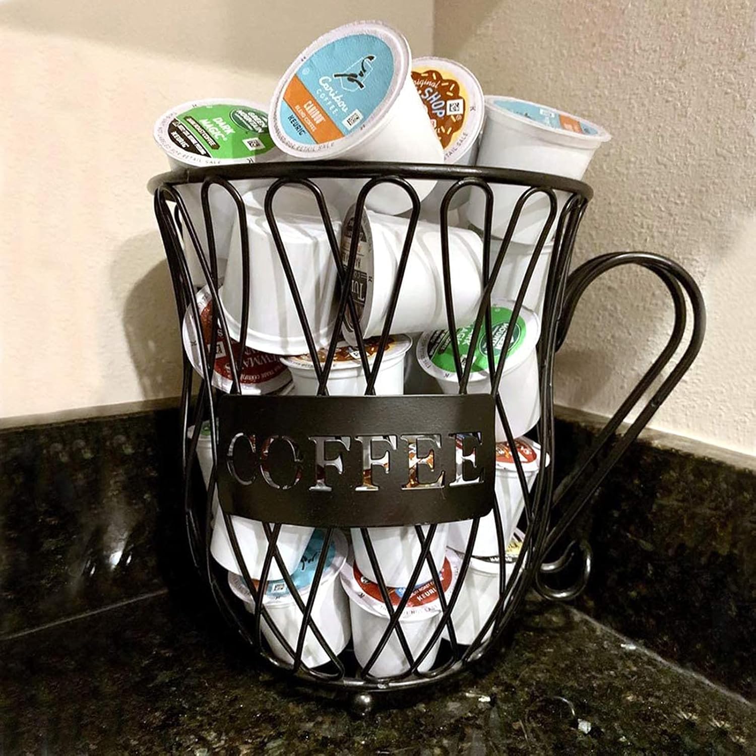 Homentum Coffee Pod Holder Basket,K Cup Holder for Counter,Metal Coffee Mug Storage Basket,Fathers Day Gifts Espresso Pod Holder for Table Bar(Black): Kitchen & Dining