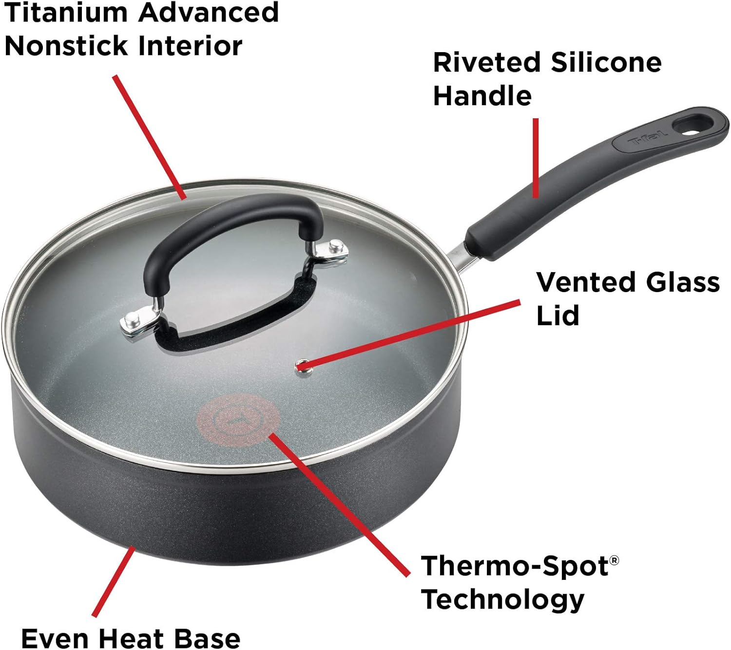 T-fal C561SC Titanium Advanced Nonstick Thermo-Spot Heat Indicator Dishwasher Safe Cookware Set, 12-Piece, Black: Kitchen & Dining