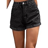SweatyRocks Women's High Rise Roll Up Hem Straight Leg Denim Jean Shorts with Pocket