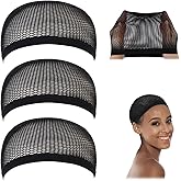 Dreamlover Black Mesh Wig Caps, Hair Nets for Sleeping, 3 Pieces | Mesh wig caps for overnight frizz-free wrapping, Fits curly hair, hats, helmets &amp; cosplay, Breathable stretch mesh, comfy