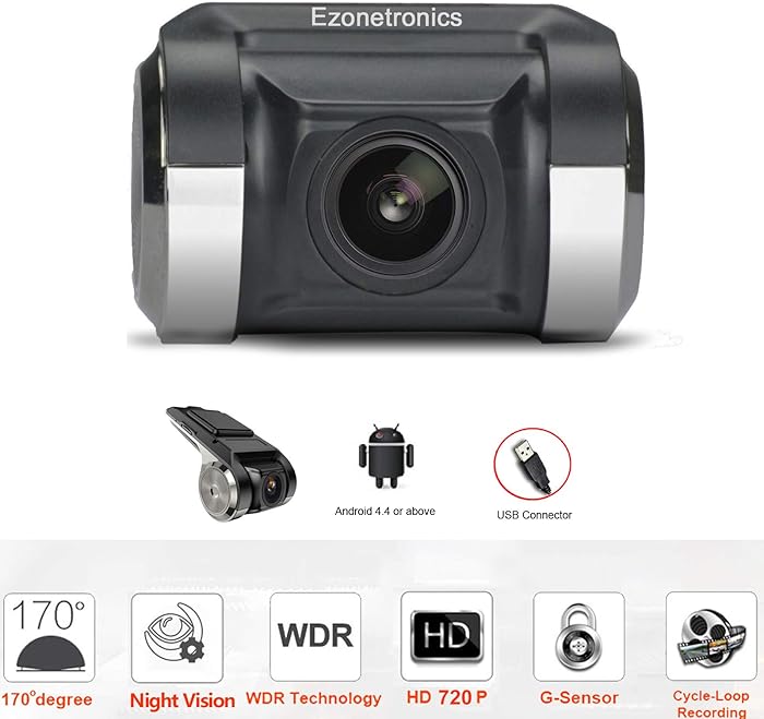 Ezonetronics Mini Car Indash Cam DVR 1080P HD Dashboard Auto Recorder Loop Recording Super Night Visionfor G-Sensor for 2 din Android car Stereo RM-LZ0V80
