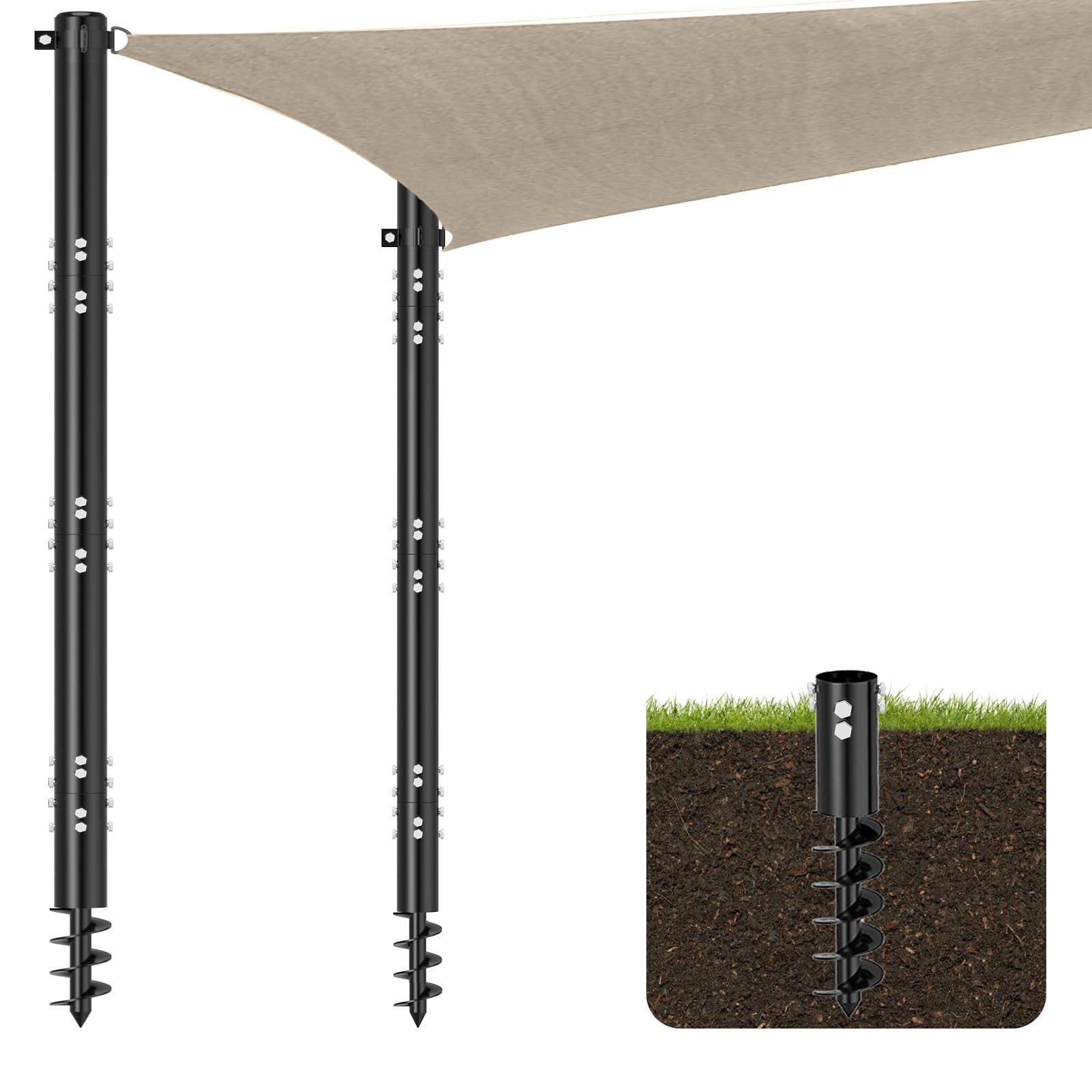 Photo 1 of TOCRETOARE Shade Sail Poles, 2 Pack Heavy Duty Sun Poles ,Steel Shade Sail Post with D-Clamp for Outdoor String Light, Patio, Backyard 2.36in