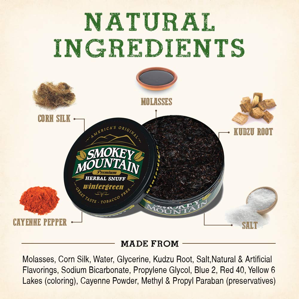 Smokey Mountain Herbal Snuff Wintergreen 1Can NicotineFree and