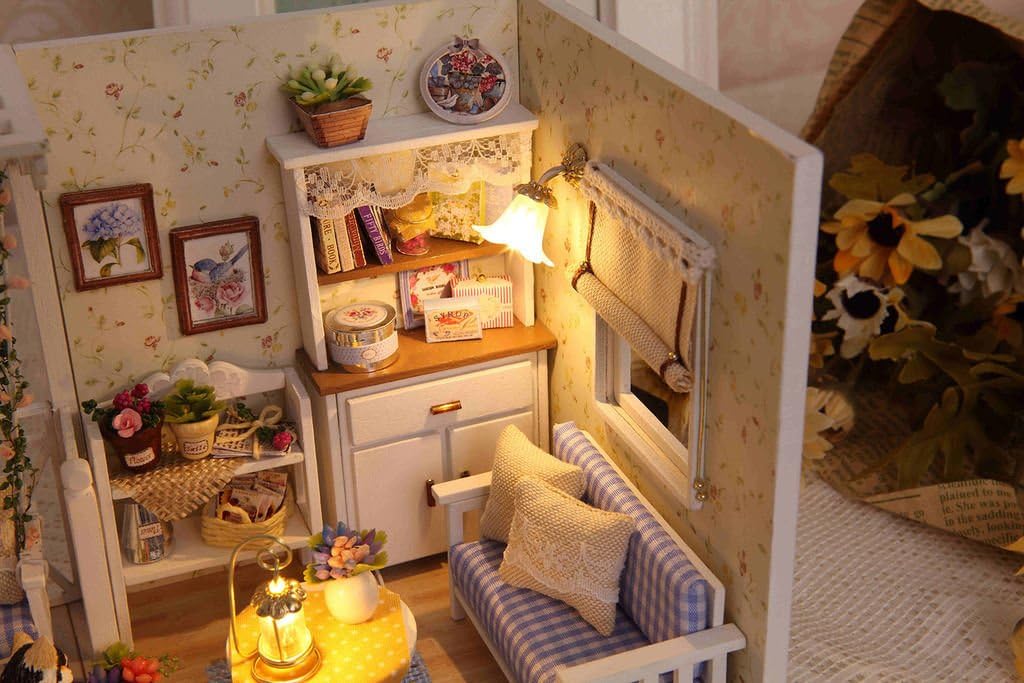 Cuteroom Diy Wooden Dollhouse Handmade Miniature Kit Kitten Diary Model All Furniture Amazon Co Uk Toys Games