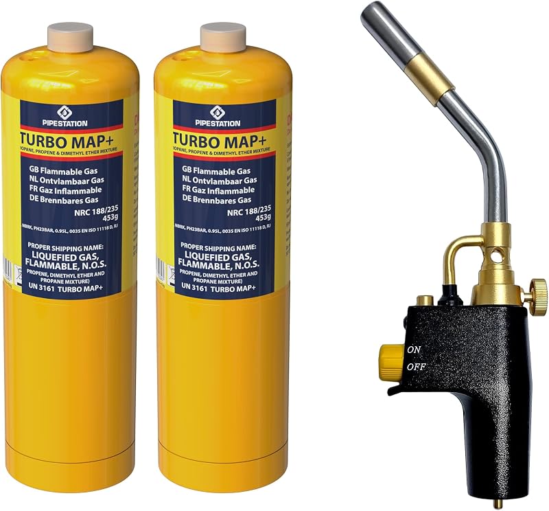 Pipestation Super Total Fire Blow Torch Kit with 2 x Mapp+ Gas Cylinders