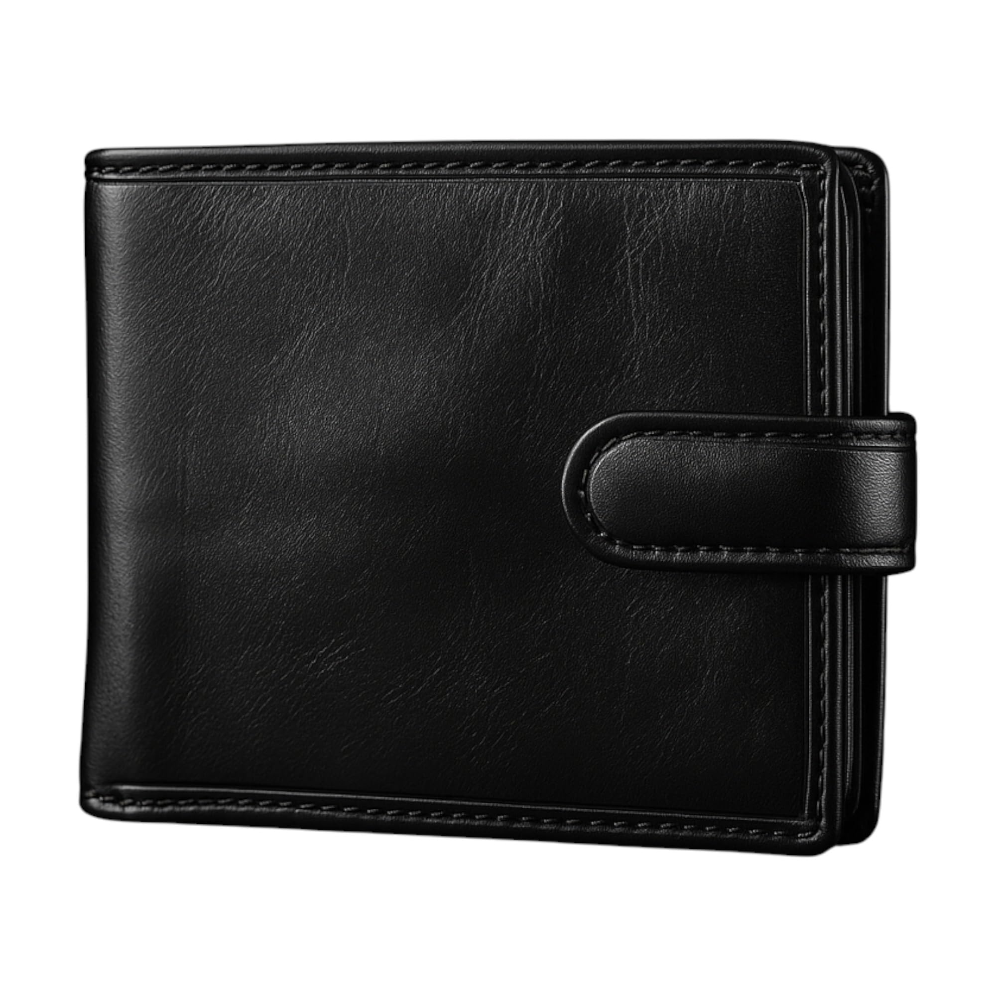 TOPSUM LONDON Mens RFID Blocking Genuine Leather Bifold Wallet with A Zipped Coin Pocket and ID Window 4011 Black