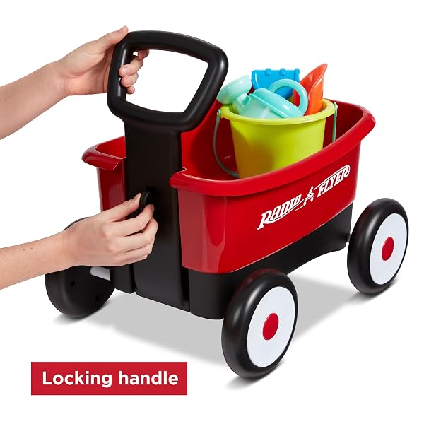 RADIO FLYER PUSH & PULL WALKER WAGON WITH GARDEN TOOLS, RED, FOR KIDS 1-4 YEARS OLD, LOCKING HANDLE FOR STABILITY, BABY PUSH WALKER CONVERTS TO PULL WAGON, FOR INDOOR & OUTDOOR PLAY, AMAZON EXCLUSIVE